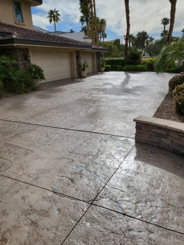 Sealed stamped concrete driveway
