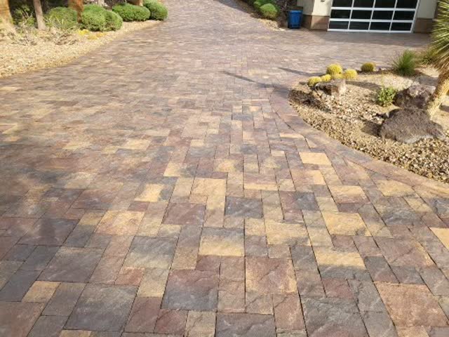 Paver driveway with desert landscaping