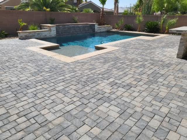 Gray paver pool deck