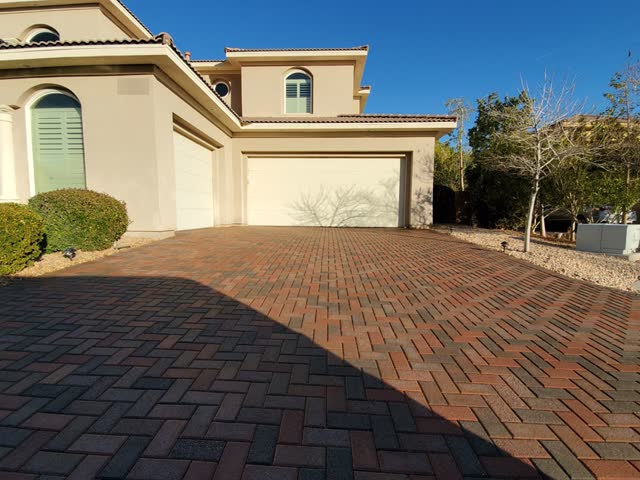 Herringbone driveway in red and charcoal