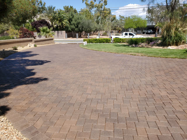 Large circular paver driveway