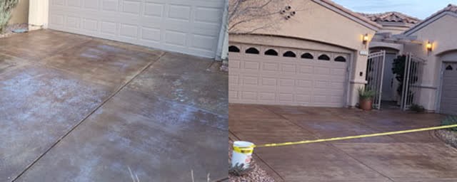 Concrete driveway before and after color stain