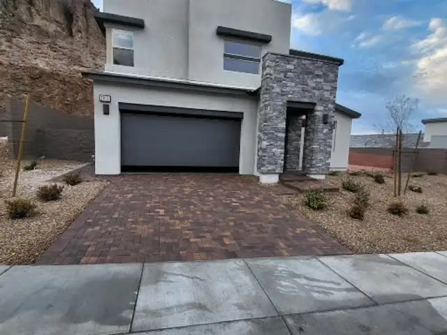 Paver driveway at a new contemporary home