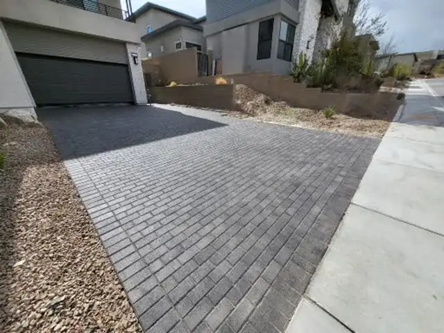 Charcoal paver driveway