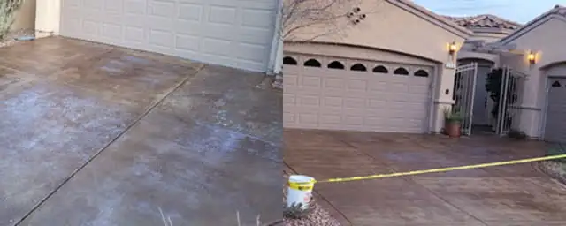 Concrete driveway before and after color stain