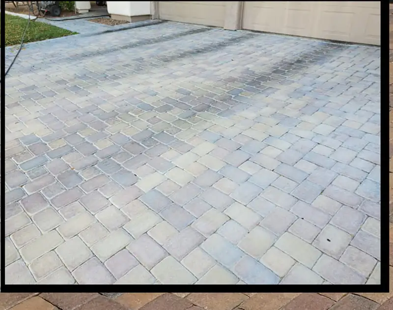 Faded exposed aggregate pool deck before sealing